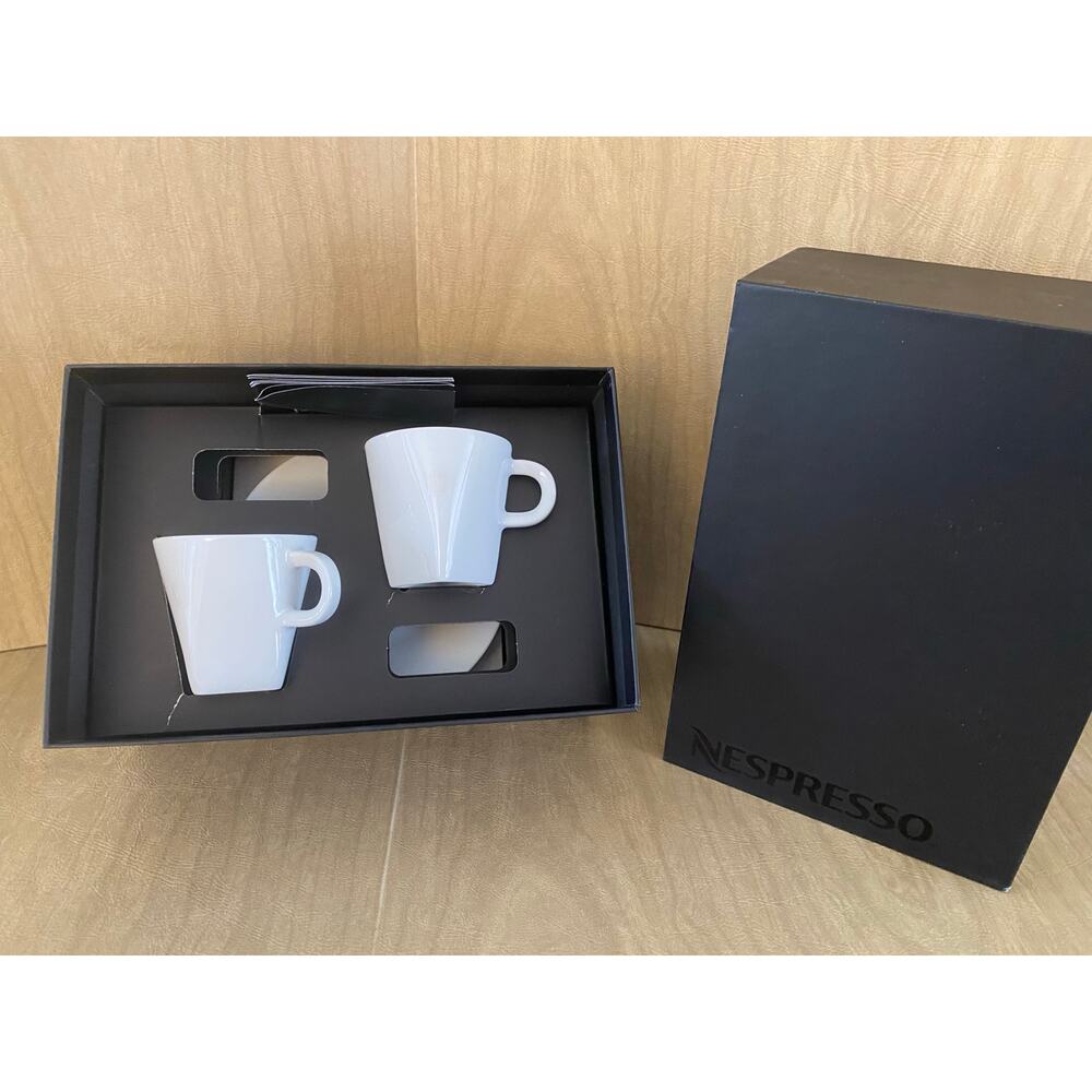 New in Box Nespresso Pure Espresso Cups and Saucers, Set of 2